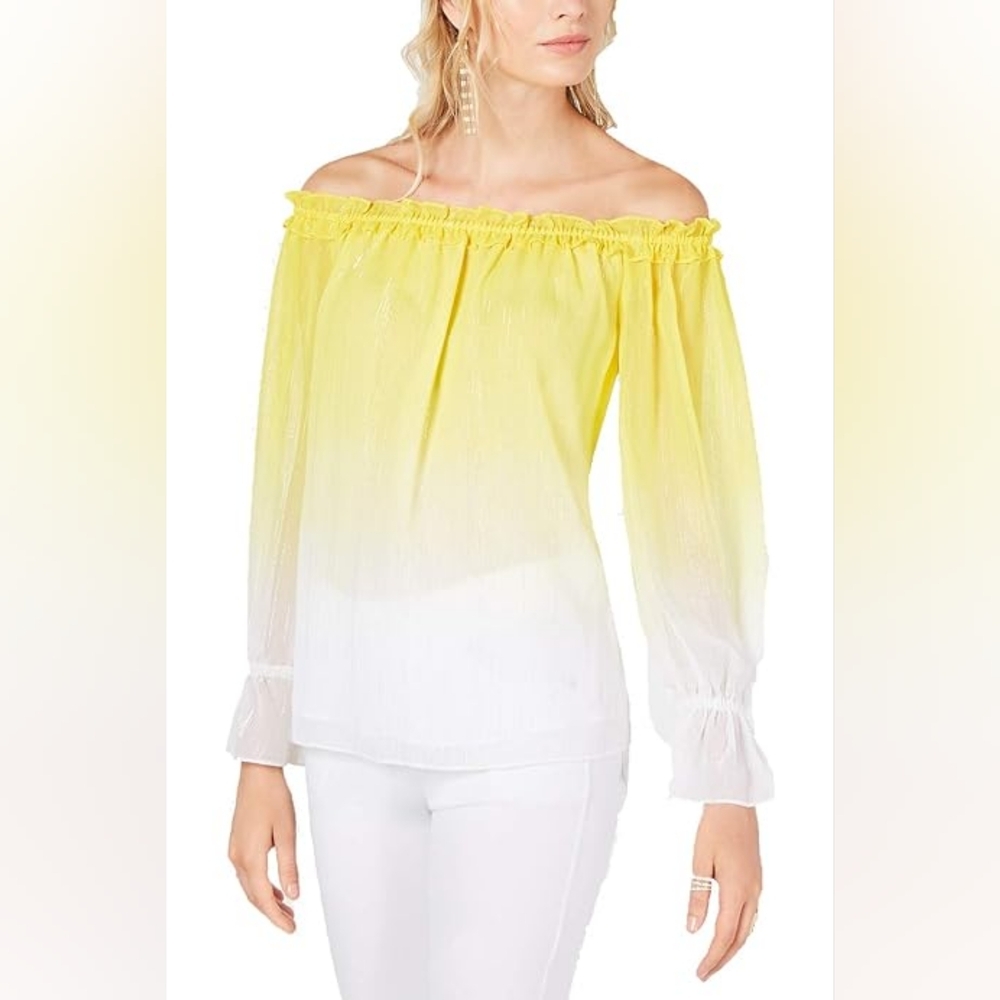 INC International Concepts Yellow White Ombre Off-Shoulder Blouse Size XL